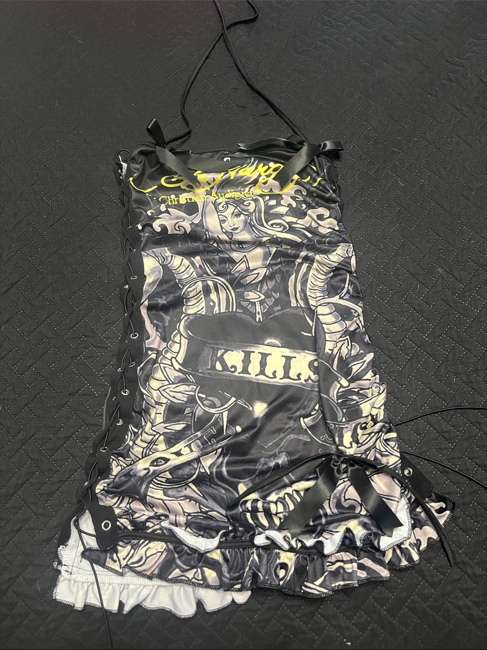 Christian Audigier Black Dress with Yellow Script